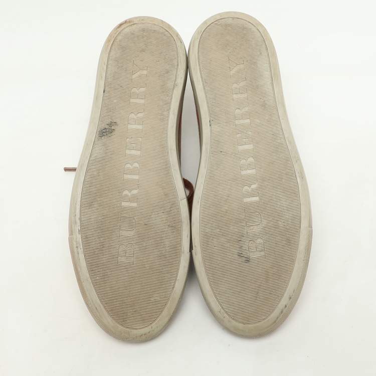 مملوكة مسبقًا Burberry Brown/Beige Leather and Nova Check Canvas Low Top Sneakers Size 38