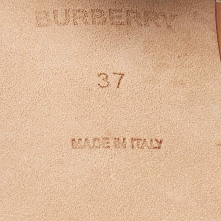 Pre Owned Burberry Beige/Tan Canvas and Leather Honour Slide Sandals Size 37
