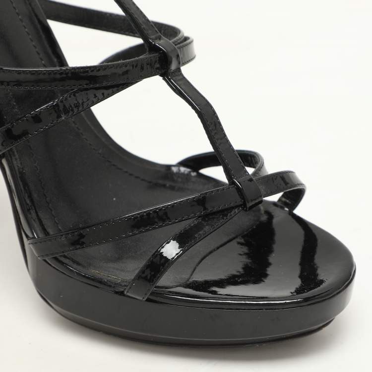 Pre Owned Burberry Black Leather Maison Studded Heel Ankle Strap Sandals Size 37