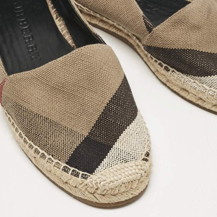 Pre Owned Burberry Brown House Check Canvas Espadrille Flats Size 41