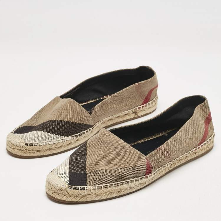 Pre Owned Burberry Brown House Check Canvas Espadrille Flats Size 41