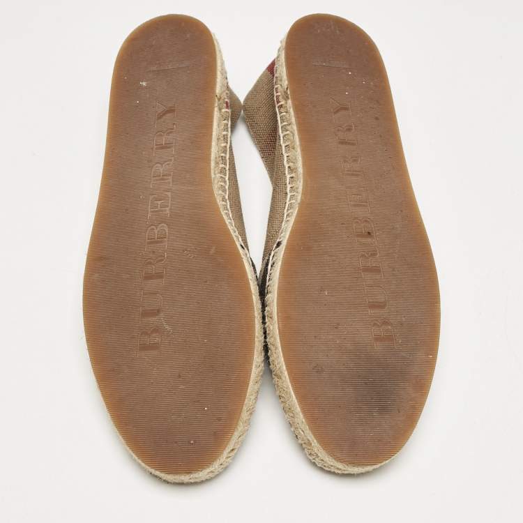 Pre Owned Burberry Brown House Check Canvas Espadrille Flats Size 41