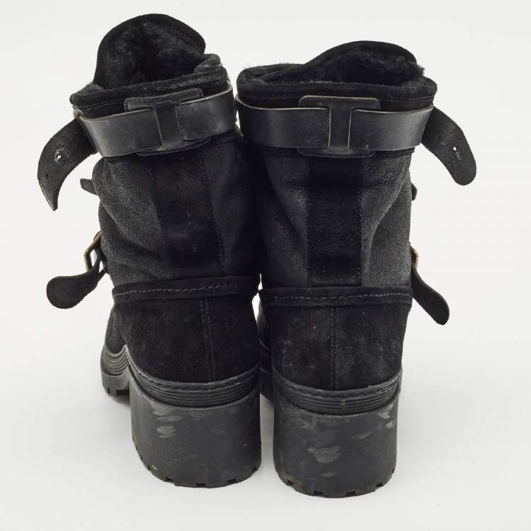 Pre Owned Burberry Black Leather and Suede Aviator Dukes Combat Boots Size 39