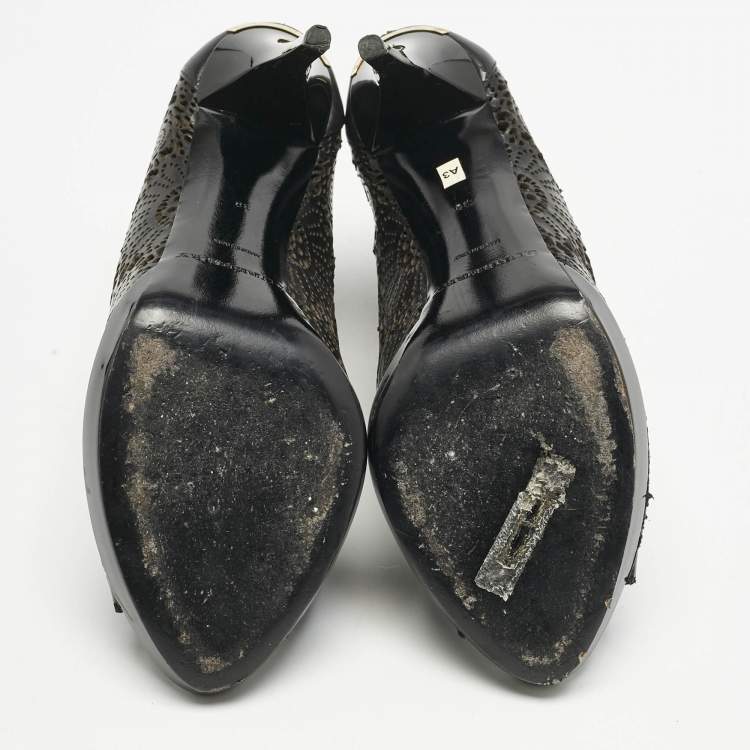 Pre Owned Burberry Black Laser Cut Leather Caythorpe Ankle Booties Size 39