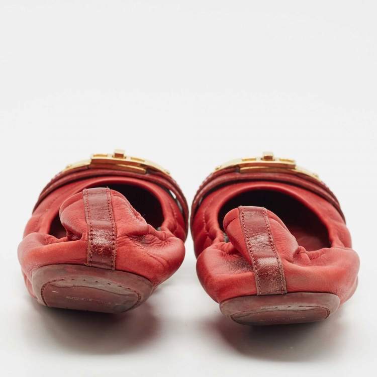 Pre Owned Burberry Tricolor Leather and House Check Canvas Buckle Detail Scrunch Ballet Flats Size 38