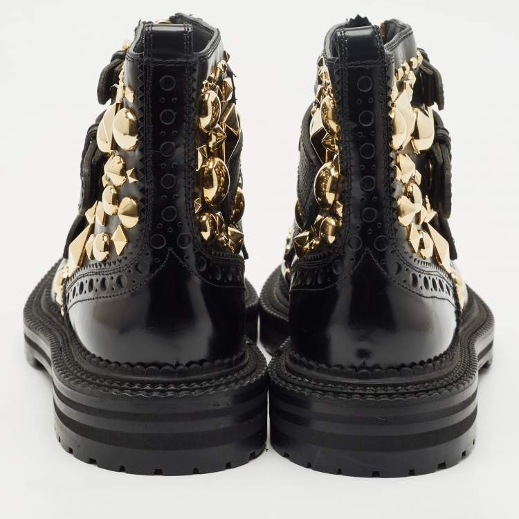 Pre Owned Burberry Black Studded Leather Everdon Ankle Boots Size 39