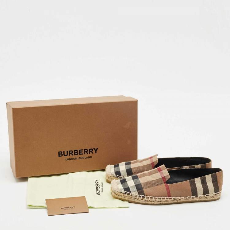 Pre Owned Burberry Brown/Beige House Check Canvas Espadrille Flats Size 37