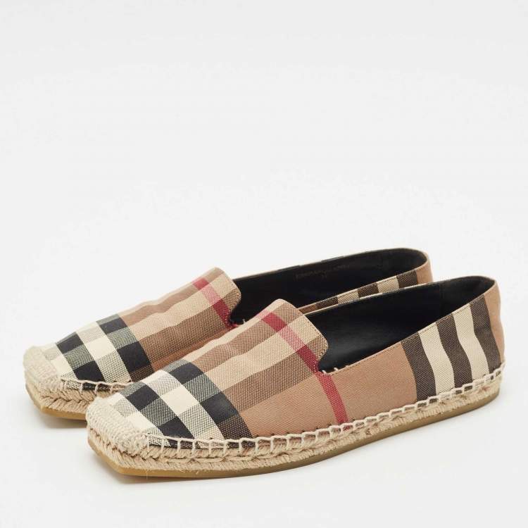 Pre Owned Burberry Brown/Beige House Check Canvas Espadrille Flats Size 37