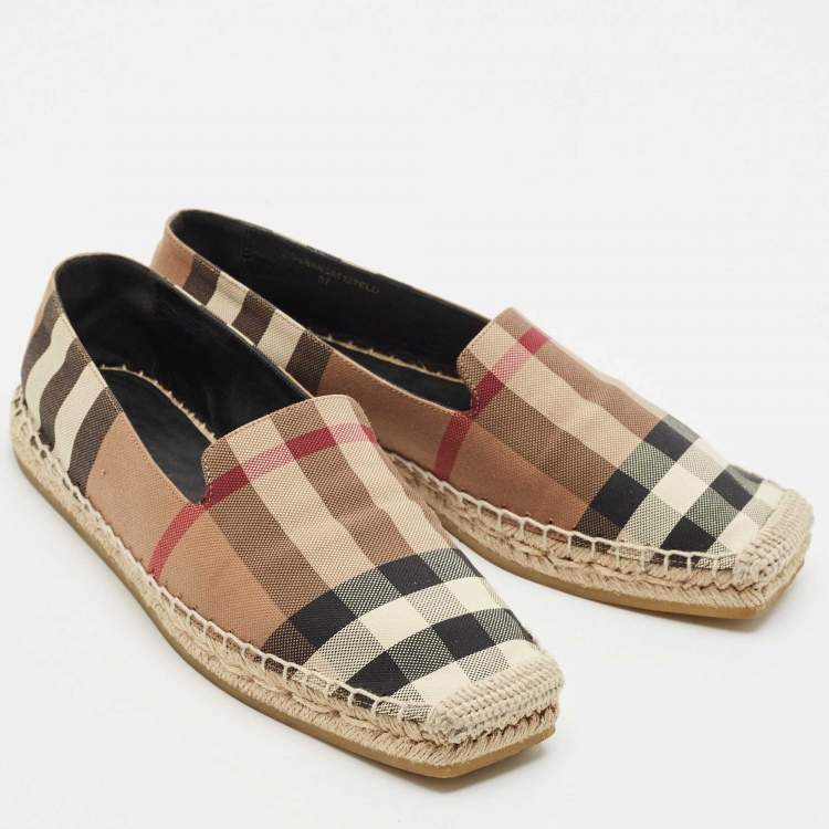 Pre Owned Burberry Brown/Beige House Check Canvas Espadrille Flats Size 37