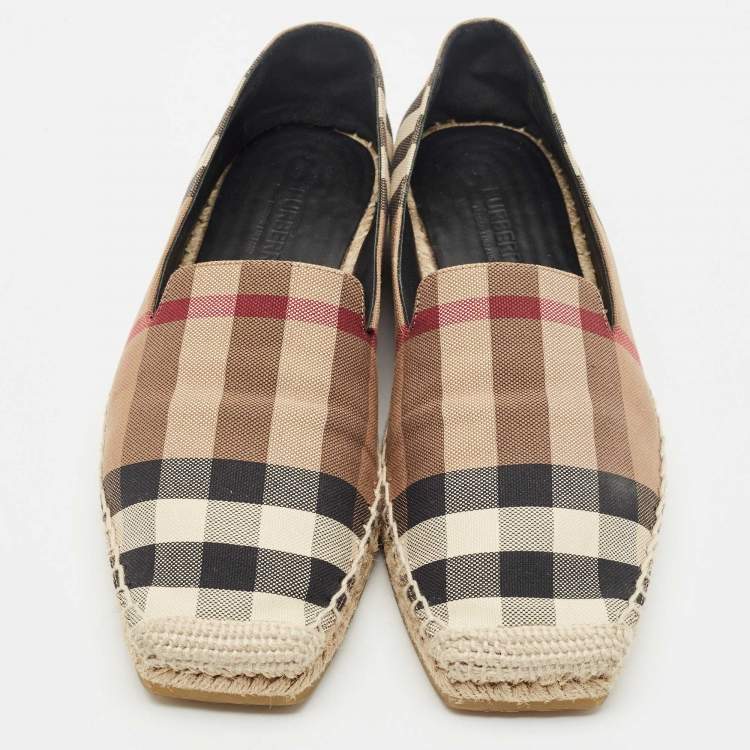 Pre Owned Burberry Brown/Beige House Check Canvas Espadrille Flats Size 37