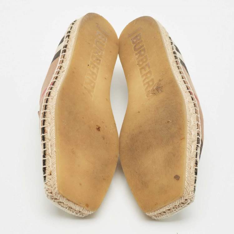 Pre Owned Burberry Brown/Beige House Check Canvas Espadrille Flats Size 37