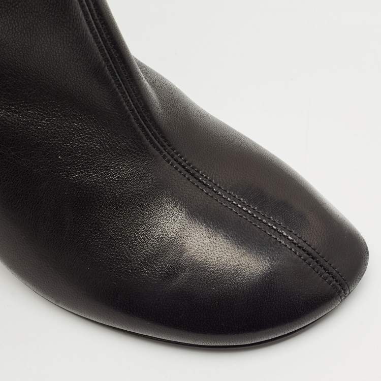 Pre Owned Burberry Black Leather Round Toe Knee Length Boots Size 38