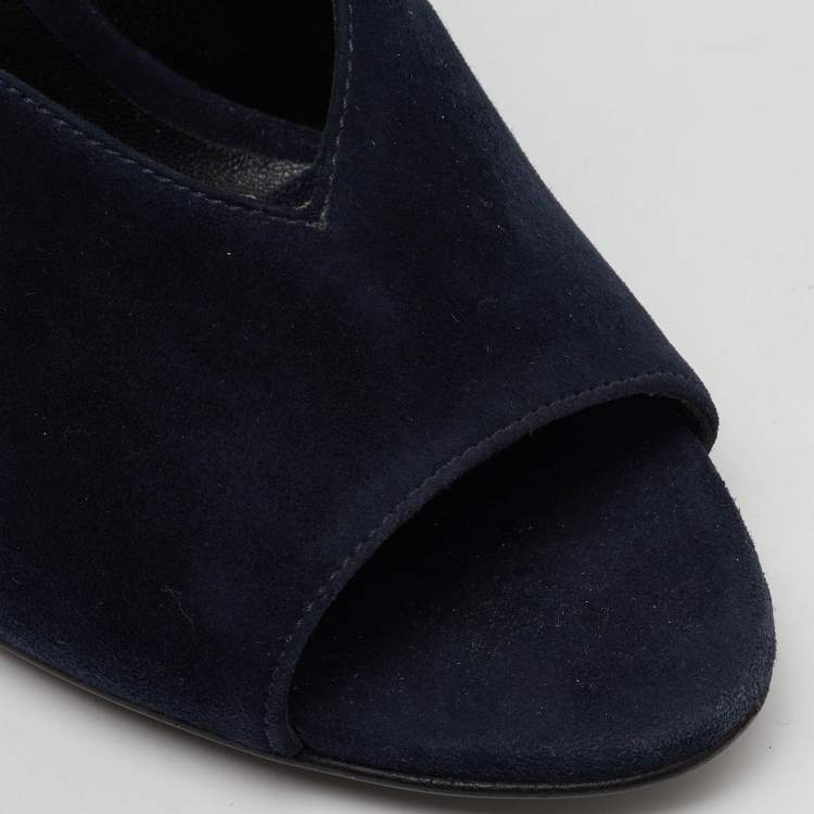 Pre Owned Burberry Blue Suede Reyard Wedge Pumps Size 36.5