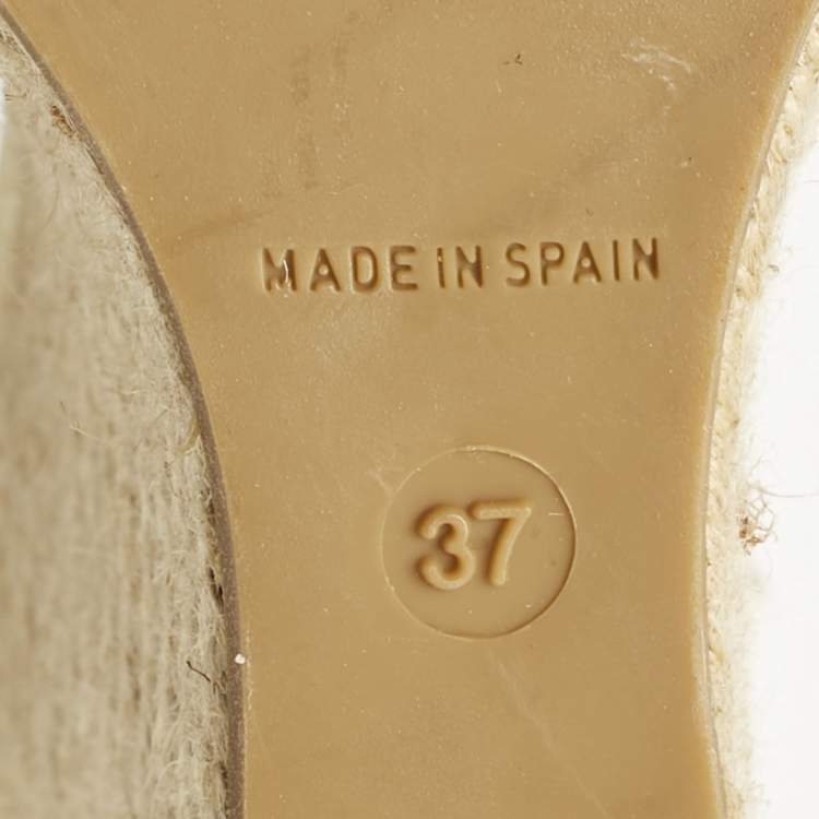 Pre Owned Burberry Cream Patent Peep Toe Wedge Espadrilles Sandals Size 37