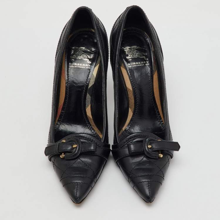 Pre Owned Burberry Black Quilted Leather Buckle Detail Pointed Toe Pumps Size 36