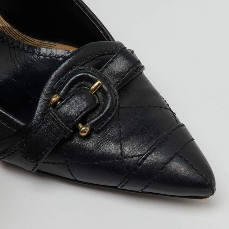 Pre Owned Burberry Black Quilted Leather Buckle Detail Pointed Toe Pumps Size 36