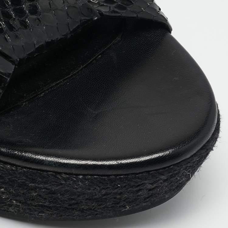 Pre Owned Burberry Black Snakeskin Leather Wedge Sandals Size 38