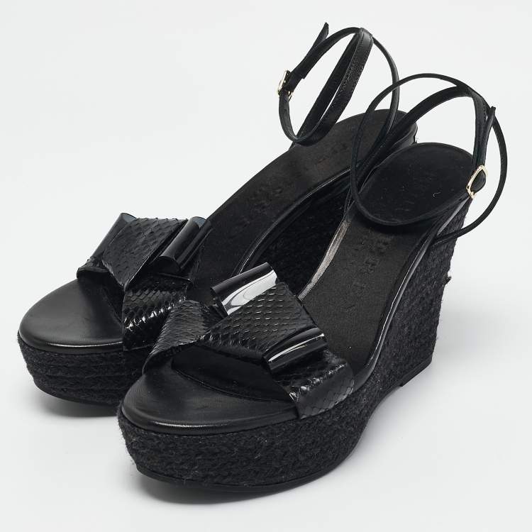 Pre Owned Burberry Black Snakeskin Leather Wedge Sandals Size 38
