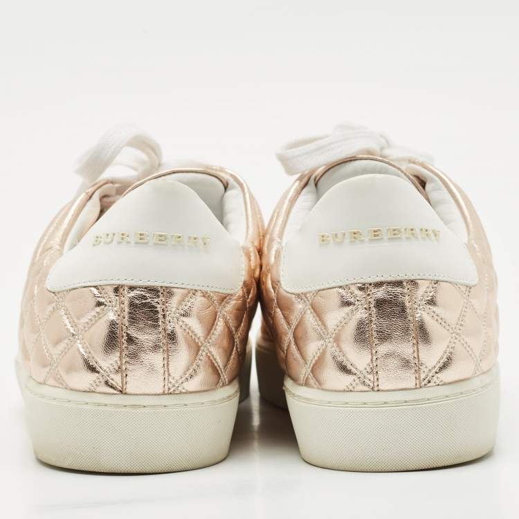 Pre Owned Burberry Metallic Pink Quilted Leather Westford Low Top Sneakers Size 40