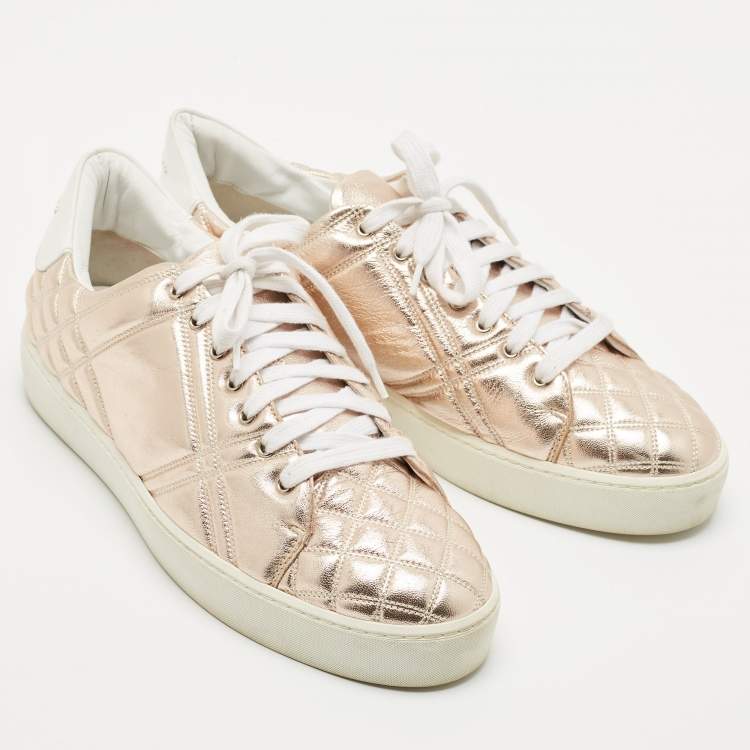 Pre Owned Burberry Metallic Pink Quilted Leather Westford Low Top Sneakers Size 40