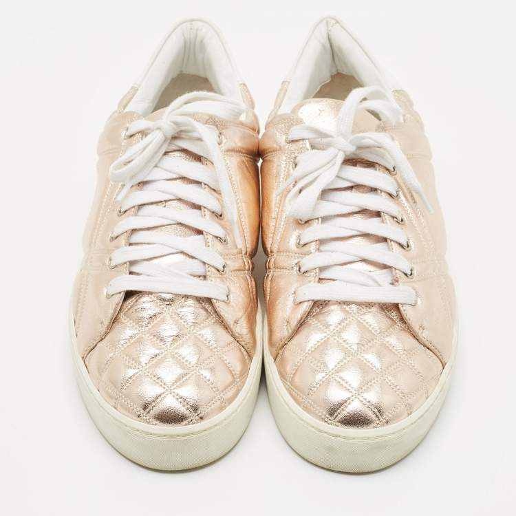 Pre Owned Burberry Metallic Pink Quilted Leather Westford Low Top Sneakers Size 40