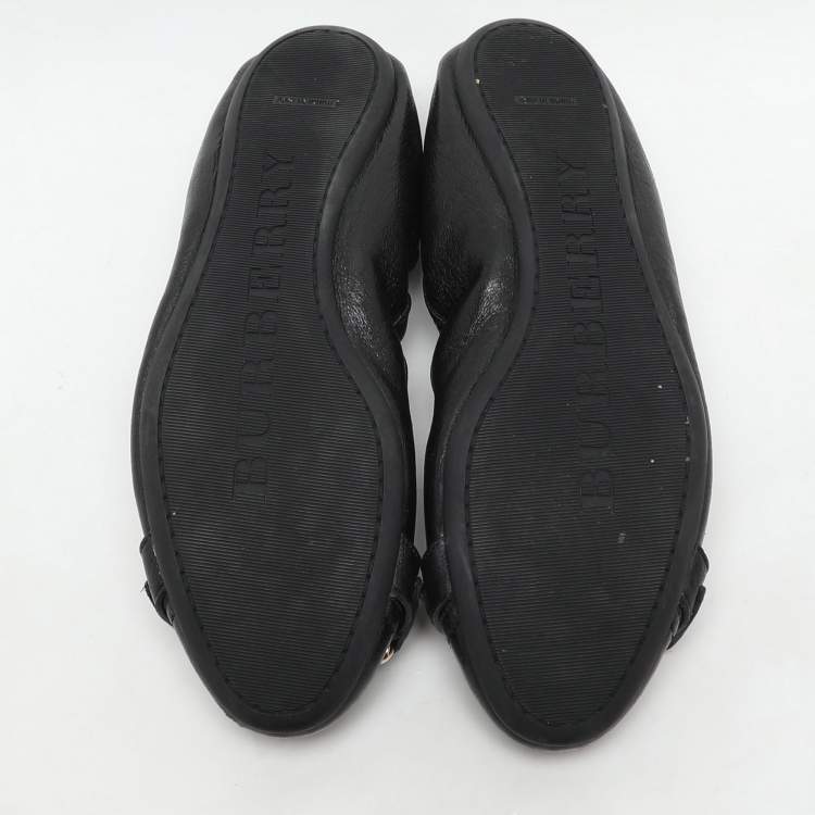 Pre Owned Burberry Black Leather Scrunch Ballet Flats Size 36