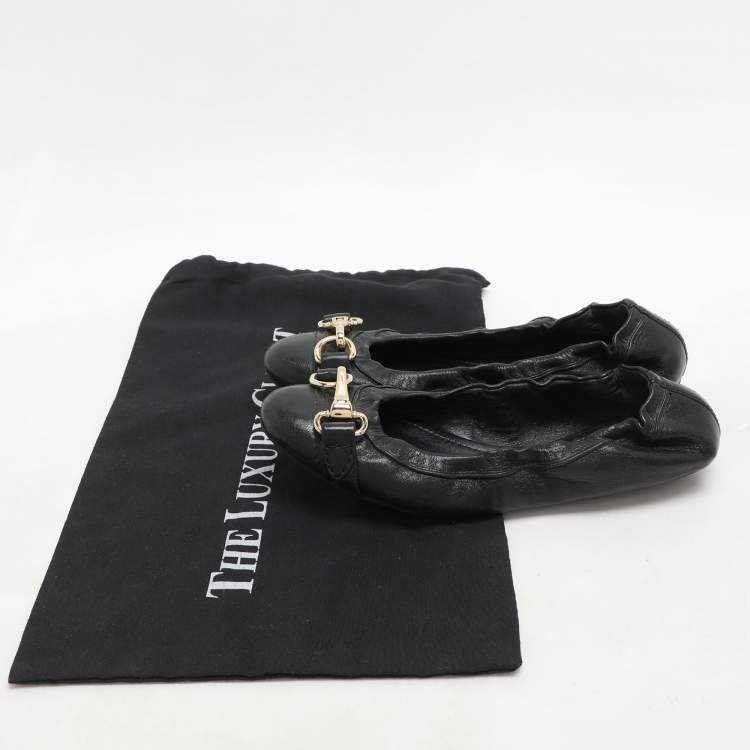 Pre Owned Burberry Black Leather Scrunch Ballet Flats Size 36
