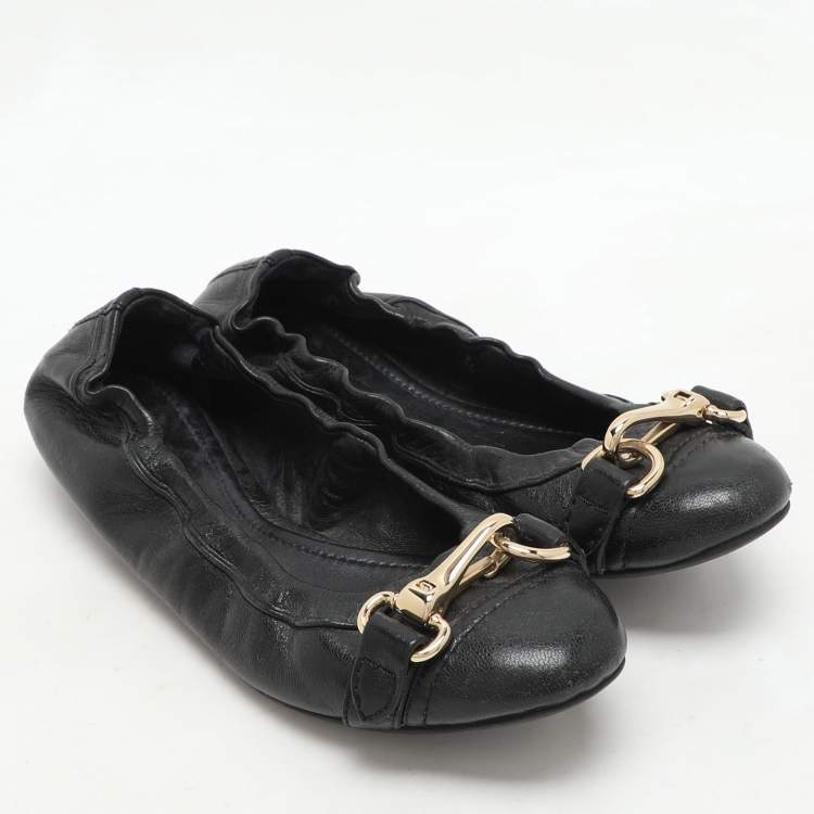 Pre Owned Burberry Black Leather Scrunch Ballet Flats Size 36