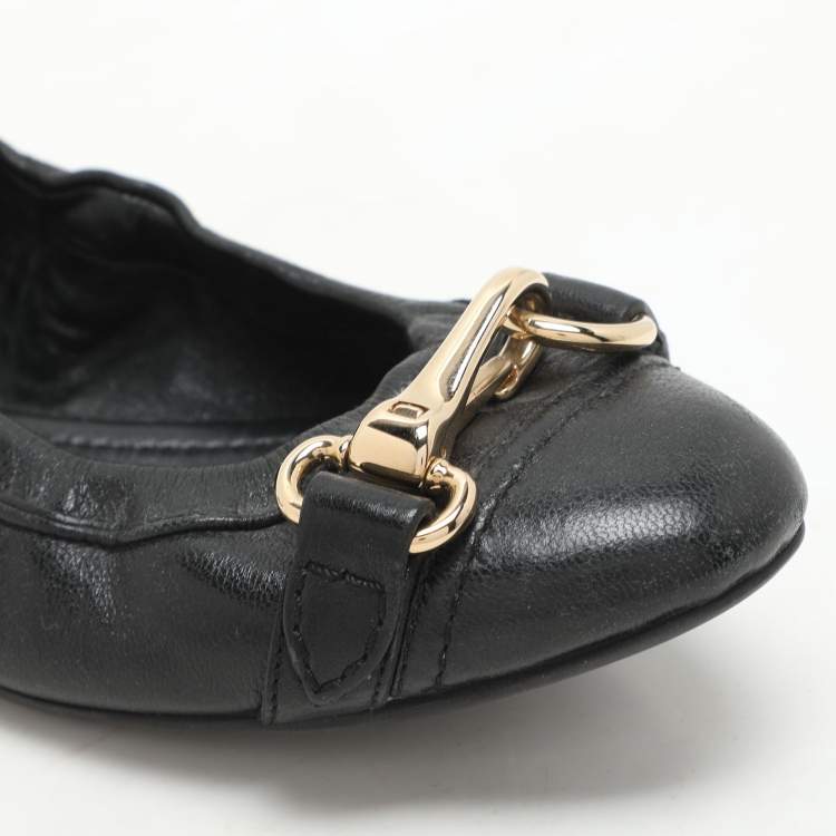 Pre Owned Burberry Black Leather Scrunch Ballet Flats Size 36