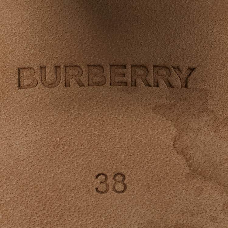 Pre Owned Burberry Beige/Black Canvas and Leather Castlebar Ankle Strap Sandals Size 38