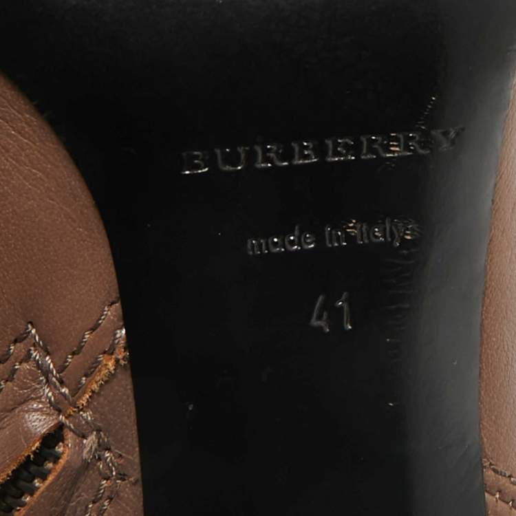 Pre Owned Burberry Brown Leather Ankle Length Boots Size 41