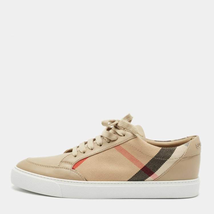 Pre Owned Burberry Brown House Check Canvas and Leather Low-Top Sneakers Size 39