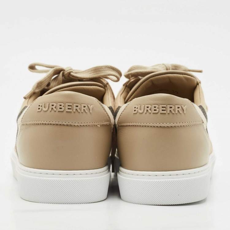 Pre Owned Burberry Brown House Check Canvas and Leather Low-Top Sneakers Size 39