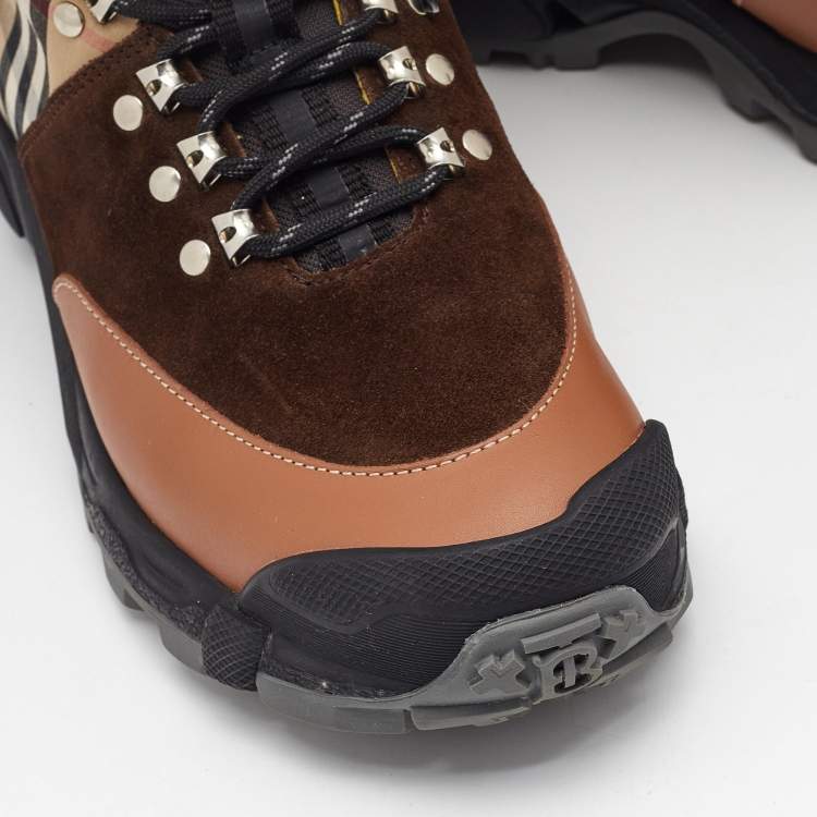 Pre Owned Burberry Multicolor Leather and Suede Tor Hiking Boots Size 39