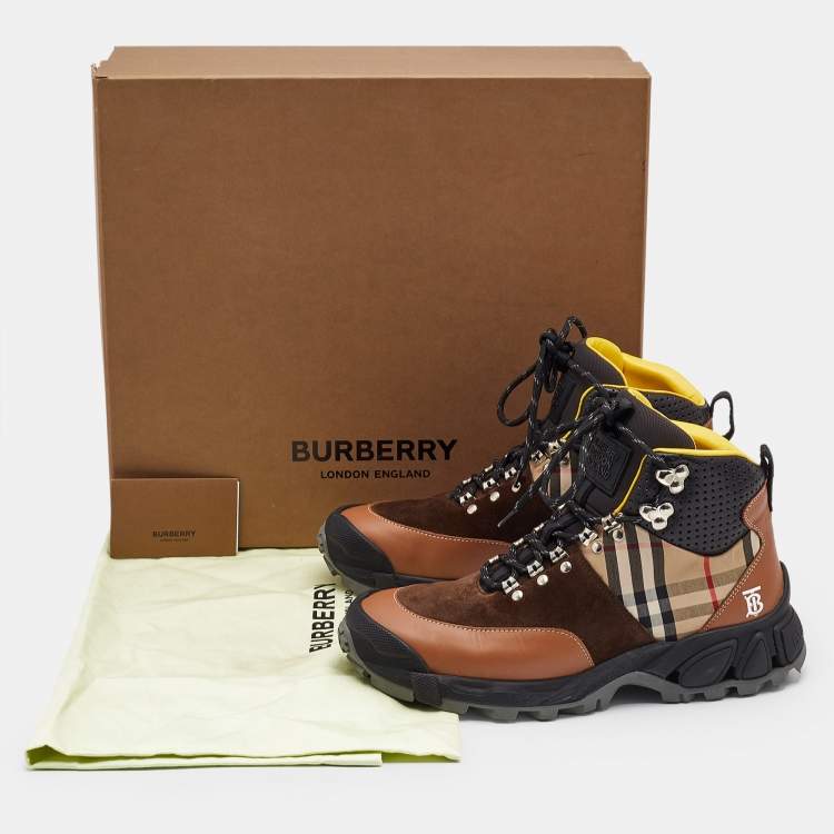 Pre Owned Burberry Multicolor Leather and Suede Tor Hiking Boots Size 39