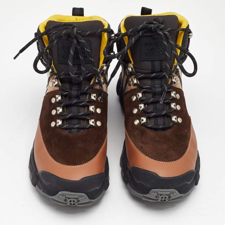 Pre Owned Burberry Multicolor Leather and Suede Tor Hiking Boots Size 39