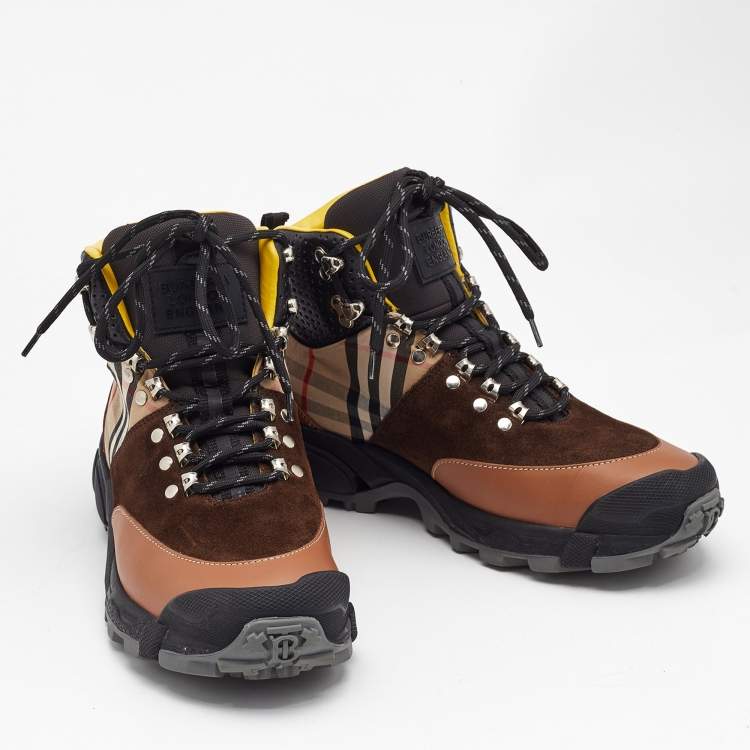 Pre Owned Burberry Multicolor Leather and Suede Tor Hiking Boots Size 39