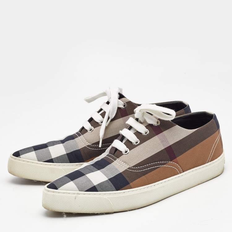 Pre Owned Burberry Brown House Check Canvas Pointed Toe Low Top Sneakers Size 39