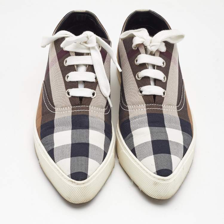 Pre Owned Burberry Brown House Check Canvas Pointed Toe Low Top Sneakers Size 39