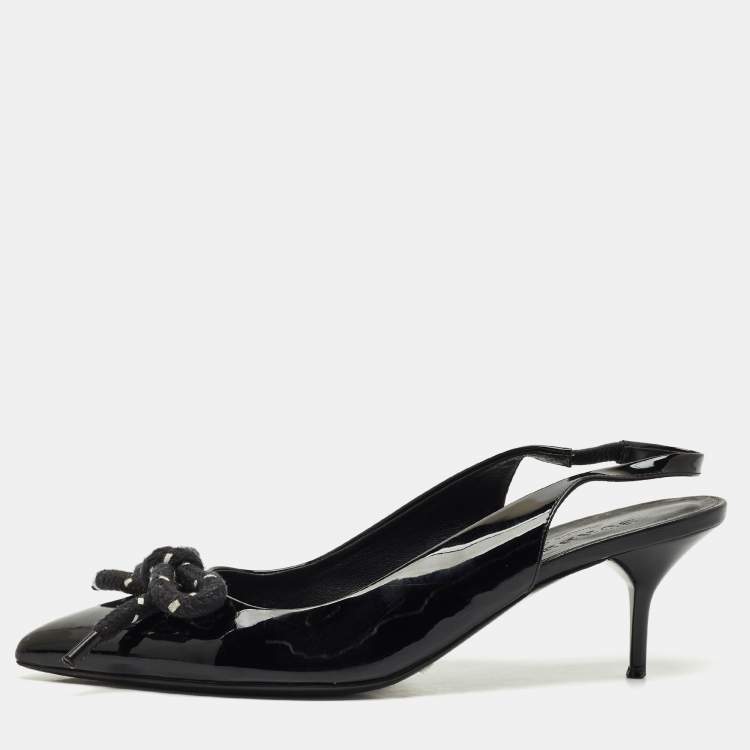 Pre Owned Burberry Black Patent Leather Bow Detail Pointed Toe Slingback Pumps Size 41