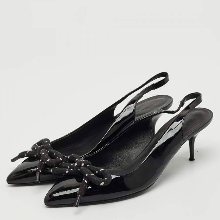 Pre Owned Burberry Black Patent Leather Bow Detail Pointed Toe Slingback Pumps Size 41