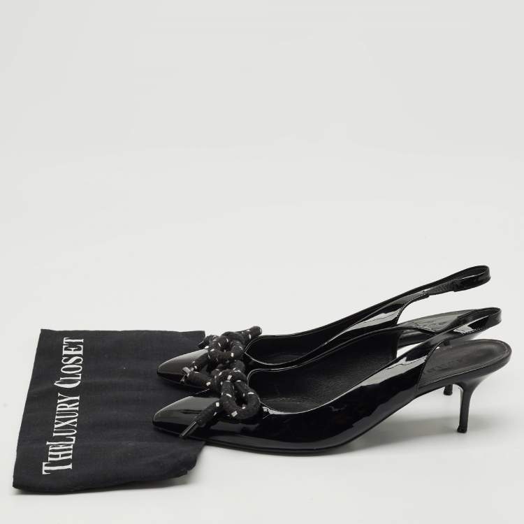 Pre Owned Burberry Black Patent Leather Bow Detail Pointed Toe Slingback Pumps Size 41