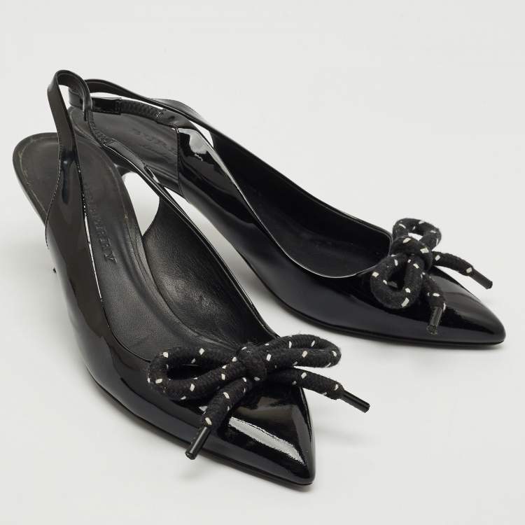 Pre Owned Burberry Black Patent Leather Bow Detail Pointed Toe Slingback Pumps Size 41
