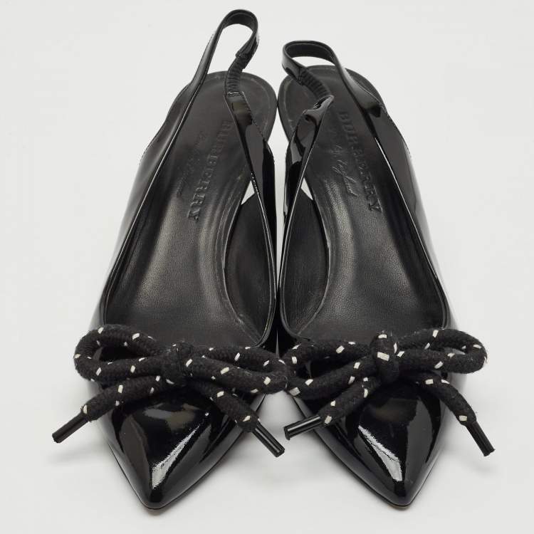 Pre Owned Burberry Black Patent Leather Bow Detail Pointed Toe Slingback Pumps Size 41