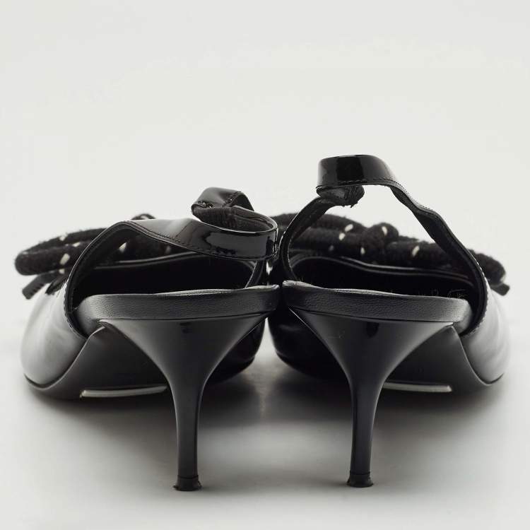 Pre Owned Burberry Black Patent Leather Bow Detail Pointed Toe Slingback Pumps Size 41