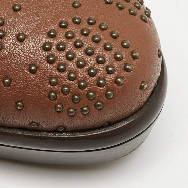 Pre Owned Burberry Brown Leather Studded Platform Pumps Size 38
