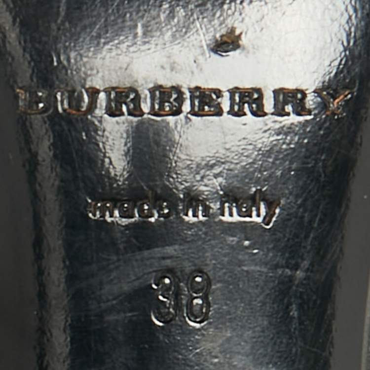 Pre Owned Burberry Black Leather Buckle Pointed Toe Knee Length Boots Size 38