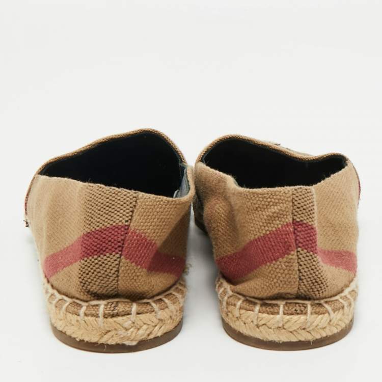 Pre Owned Burberry Brown/Beige House Check Canvas Espadrille Flats Size 37