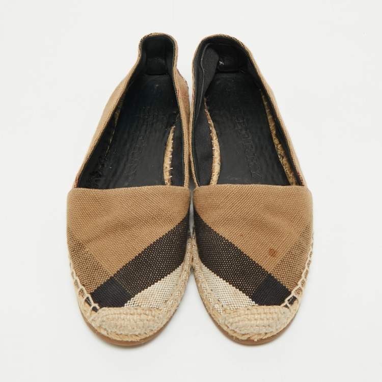 Pre Owned Burberry Brown/Beige House Check Canvas Espadrille Flats Size 37