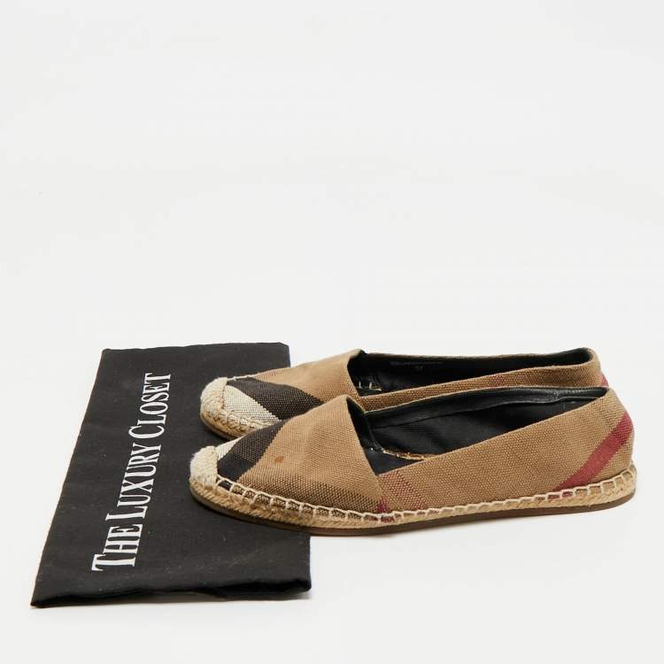 Pre Owned Burberry Brown/Beige House Check Canvas Espadrille Flats Size 37